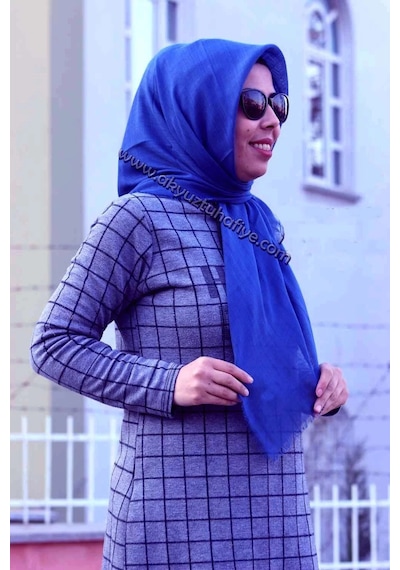 Moda Akyüz Düz Renk Flamlı Eşarp Saks 539-114 Çok Renkli