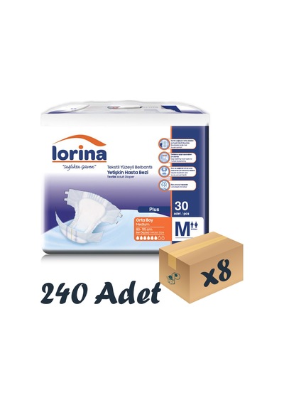 Lorina Tekstil Yüzeyli Bel Bantlı Yetişkin Hasta Bezi M 30'Lu 8 Paket 240 Adet