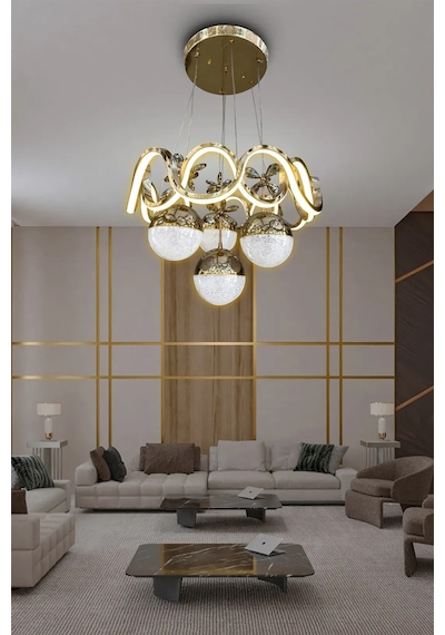 Sefa 4 Toplu Modern Sarkıt Led Avize - 3 Renk Kumandasız - Gold Gold