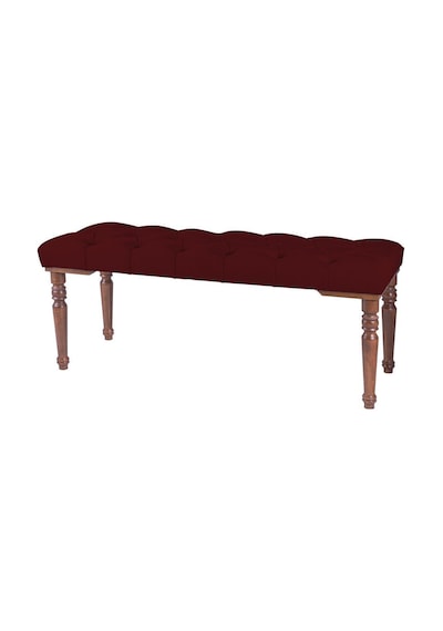 Gazzini Classic Torna Gürgen Ahşap Ayak Chester Model Kapitoneli Bordo Puf Bench - Ceviz Ayak