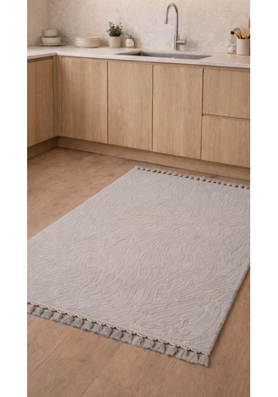 By Özer Halı Gri Renk Modern Makinede Yıkanabilir Kaymaz Taban Saçaklı Halı Çok Renkli