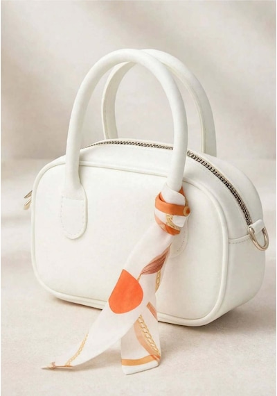 Names Bag Mini Baget Fular Detaylı El Çantası Omuz Çantası Ve Çapraz Çanta Beyaz
