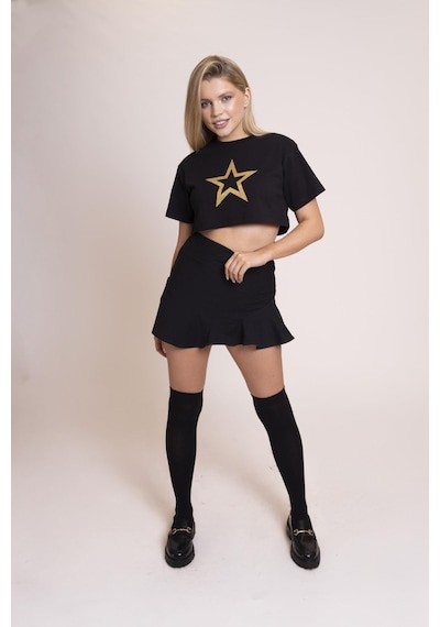 Afloow Delicate Kadın Siyah Oversize Crop Tişört - %100 Pamuk Bisiklet Yaka, Ön Ve Sırt Baskılı, Rahat Kesim, Şık Ve Konforlu Günlük Tişört Siyah Afloow Delicate Kadın Siyah Oversize Crop Tişört - %100 Pamuk Bisiklet Yaka, Ön Ve Sırt Baskılı, Rahat Kesim, Şık Ve Konforlu Günlük Tişört Siyah