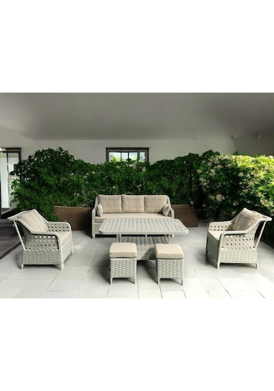 Tu Tienda Ronda Alüminyum 3 1 1 2puf Masa Rattan Bahçe Balkon Mobilyası,rattan Örgü/kumaş Renk Beyaz/vizon Vizon