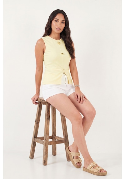 Lela Fittted Fit Bisiklet Yaka Aksesuar Detaylı Bluz Kadın Bluz 5866475 Sarı Sari