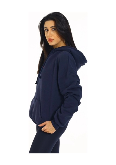 Vexor Kore Model Yıldız Baskılı Kanguru Cepli Kadın Sweat Lacivert Mavi