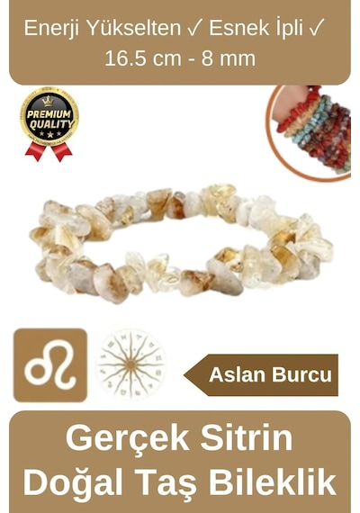 Özel Üretim  Yükselten Esnek İpli Aslan Burcu Gerçek Sitrin Doğal Taş Unisex Bileklik 16.5 Cm Çok Renkli