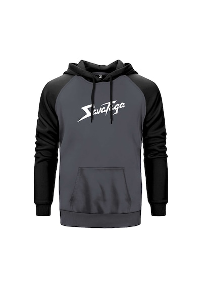 Savatage Logo Yazı Gri Renk Reglan Kol Sweatshirt Gri