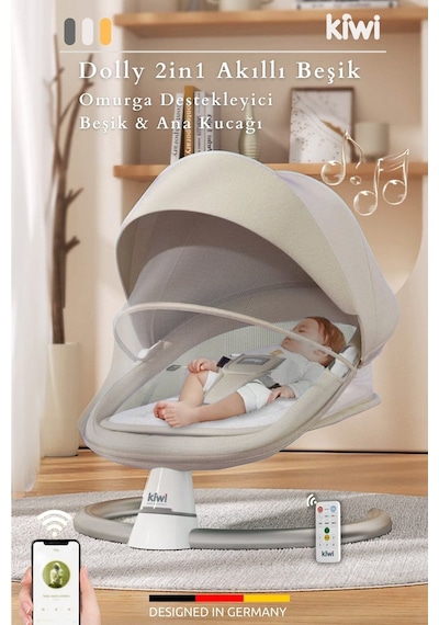 Kiwi Dolly 2in1 Otomatik Sallanan Kademe Ayarlı Beşik Ve Anakucağı - Kahverengi