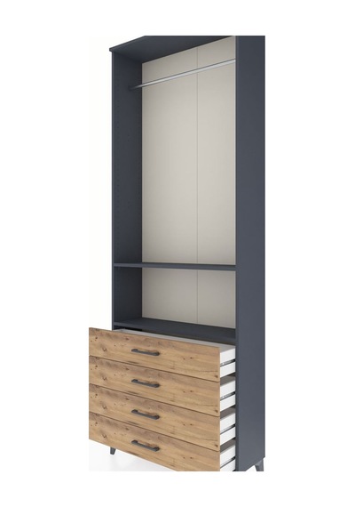 Arges Dolap 2 Raflı 4 Çekmeceli Tek Askılı 88x30x243 Antrasit-çam Antrasit