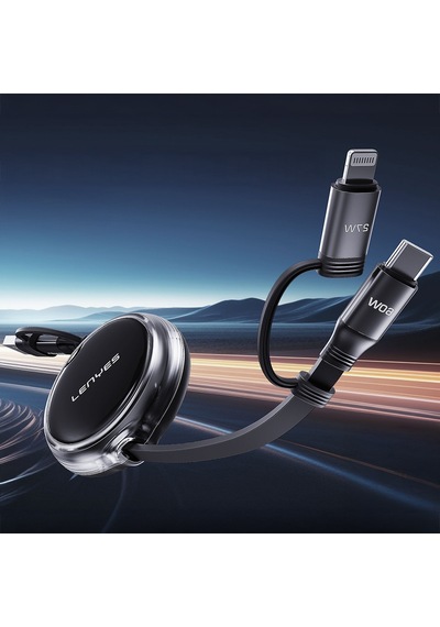 Lenyes Lc552 4in1 Usb-a - Type-c + Type-c To Lightning Makaralı Data Ve Şarj Kablosu 60w 95cm Siyah