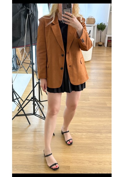 Modaonna Kahverengi Süet Blazer Ceket Kahverengi