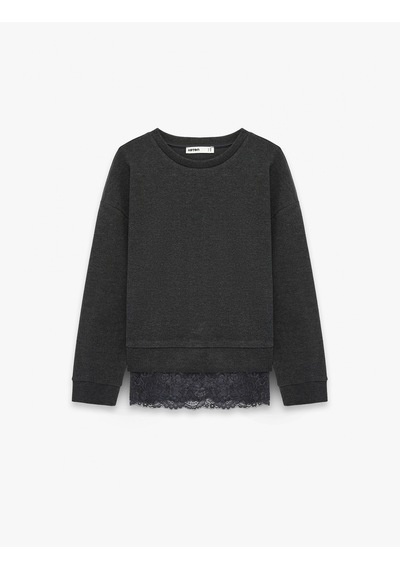 Koton Uzun Kollu Bisiklet Yaka Dantel Detaylı Sweatshirt Antrasit 6sak40070ek Koton Uzun Kollu Bisiklet Yaka Dantel Detaylı Sweatshirt Antrasit 6sak40070ek