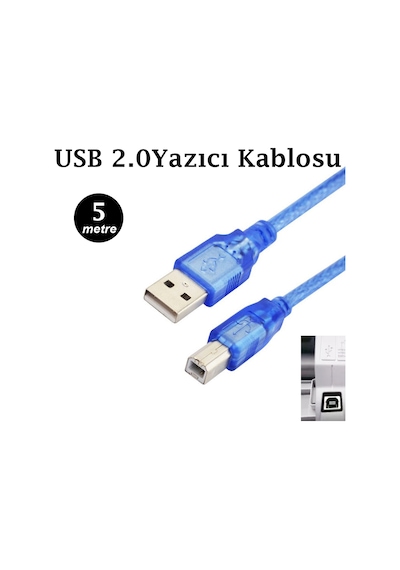 5 Metre Usb Yazıcı Kablosu Usb 2.0 Printer Kablosu