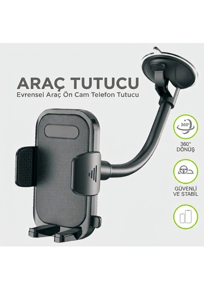 Hd-01 360 Cam Vantuzlu Esnek Ayarlanabilir Araç İçi Telefon Tutucu 360 Vantuzlu Ayarlı, Siyah