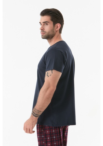 Fullamoda Ekose Desenli Düğmeli Pijama Takımı 24mıcg631212246-lacivert 24MICG631212246-Lacivert