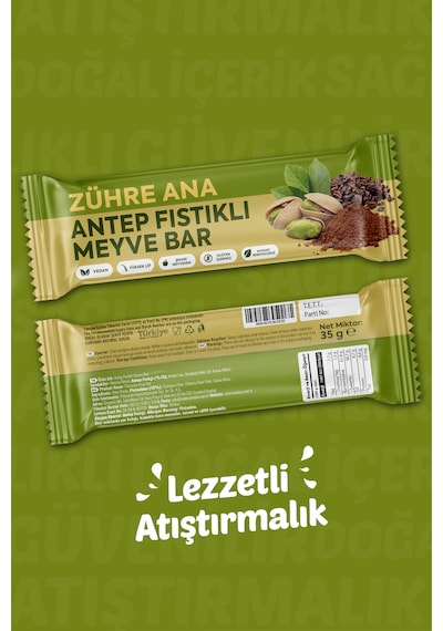 Antep Fıstıklı Ve Kakaolu Meyve Bar, Şeker İlavesiz 35 Gr X 12 Adet