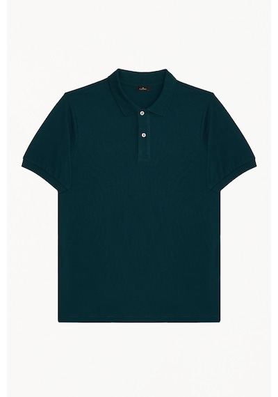 Tudors Erkek Slim Fit Dar Kesim Pamuklu Yumuşak Dokulu Serin Tutan Kumaş Düz Pike Yeşil Polo Yaka Tişört-33704 Petrol Yeşili