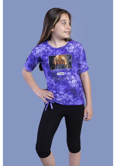 Toontoy Kids Toontoy Kız Çocuk Batik Desenli Baskılı Taytlı Takım Lacivert