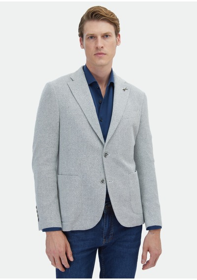 Ramsey Ekru Mikro Shirt Shoulder Slim Fit Pamuk Karışımlı Örme Ceket