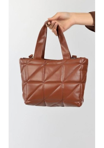 Mubiano 840-tb Orta Boy Kapitone Desen Kadın Askılı Fermuarlı Taba Tote Bag Alışveriş Çantası Taba