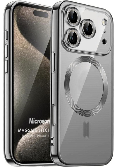 Microsonic Apple iPhone Uyumlu 17 Pro Kılıf Magsafe Luxury Electroplate Koyu Gri -