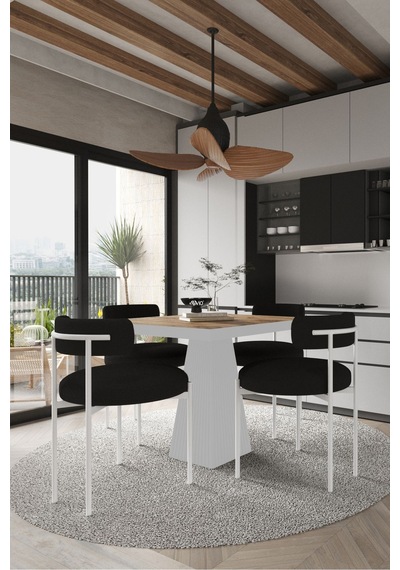 Avvio Milena Beyaz Lake Mdf Ayak 90x90 Yemek Masası Mutfak Masası 4 Kişilik Masa Takımı Teddy Sandalye Akça