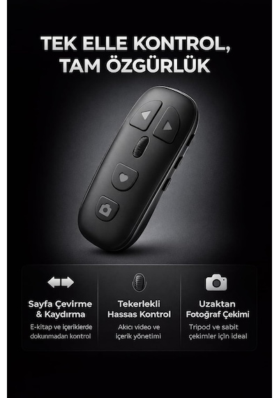 Bluetooth Sayfa Çevirme Kumandası Tekerlekli Uzaktan Kontrol Cihazı Telefon Tablet Uyumlu Video Kaydırma E-kitap Okuma Selfie Çekim Medya Kontrol Aleti Kr-06 Gri
