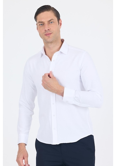 İmza Beyaz Sert Yaka Düz Classic Pamuklu Slim Fit Gömlek 1004250214 Beyaz