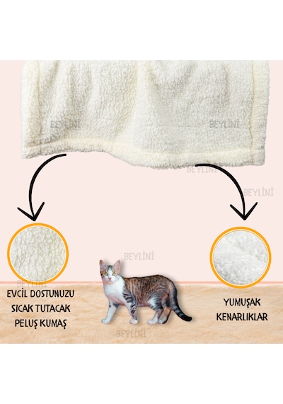 Beylini Peluş Kedi Köpek Battaniyesi Yıkanabilir 80 x 100 CM Krem
