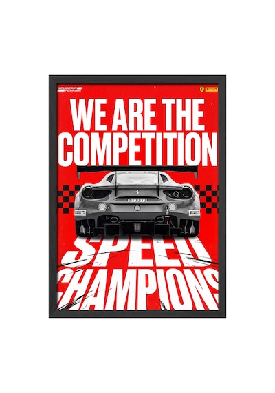 Scuderia Ferrari Siyah Ahşap Çerçeveli Poster, Dekoratif Araba Duvar Tablosu
