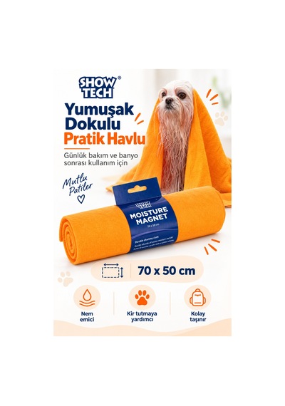 Show Tech Köpekler Ve Kediler İçin Premium Nem Ve Kir Emici Havlu 70x50 Cm