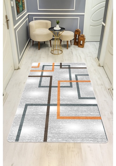 Modern Desenli Dijital Baskı Kaymaz Taban Halı H0950 Renkli
