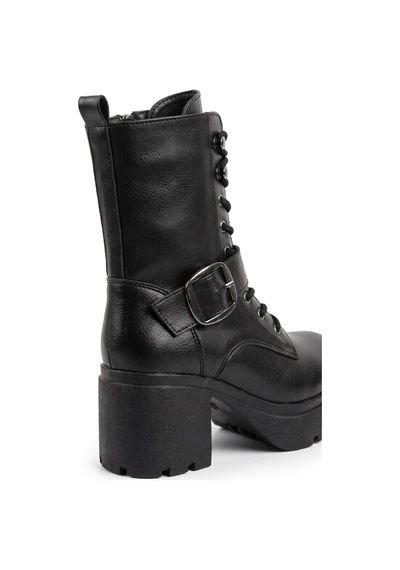 V.s.h Velvet Hayka Yüksek Tabanlı 8 Cm Tokalı Bağcıklı Kadın Siyah Bot-2558