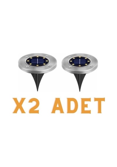 2 Adet 8 Led'li Gömme Solar Güneş Enerjili Zemin Bahçe Aydınlatma Sarı Işık