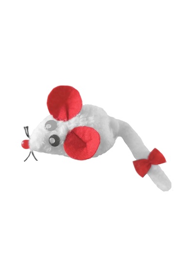 Kedi Oyuncağı Bıyıklı Peluş Fare 4,5 X 6-15 Cm Beyaz