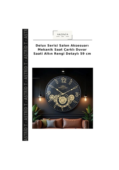 Delux Serisi Salon Aksesuarı Mekanik Saat Çarklı Duvar Saati Altın Rengi Detaylı 59 Cm Çok Renkli