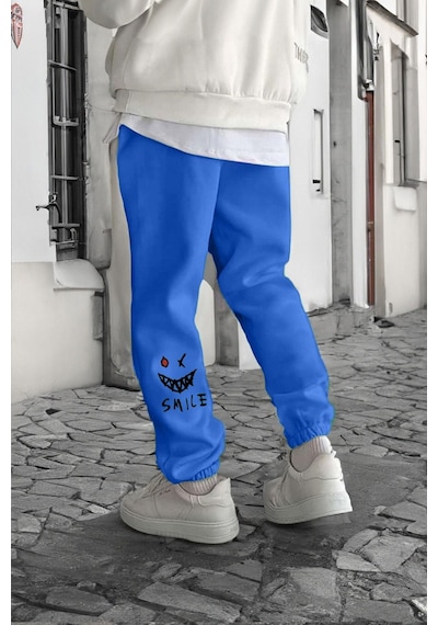 Smile Face Sax Mavi Jogger Ince Eşofman Altı - Paça Baskı Detaylı Lastik Paça Baskılı Rahat Tarz Sax Mavi Smile Face Sax Mavi Jogger Ince Eşofman Altı - Paça Baskı Detaylı Lastik Paça Baskılı Rahat Tarz Sax Mavi