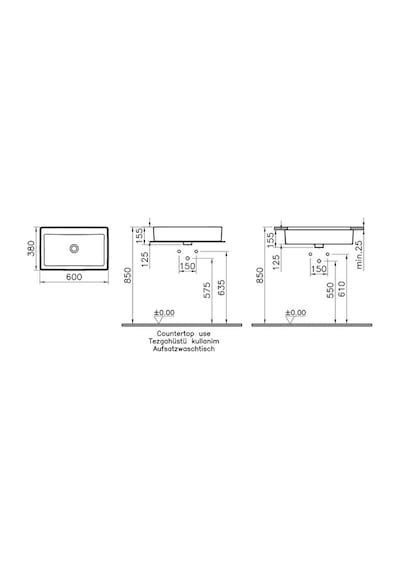 VitrA Nuo 7434B003-0016 Dikdörtgen Çanak Lavabo. 60 CM. Beyaz