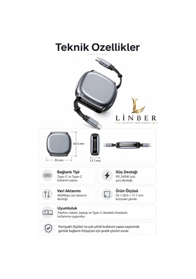 240w Type-c To Type-c Gri Teleskopik Şarj Ve Veri Kablosu, Geri Sarılabilir Mini Tasarım, Kademeli Uzunluk Ayarı,taşınabilir Hızlı Şarj Kablosu Gri 240w Type-c To Type-c Gri Teleskopik Şarj Ve Veri Kablosu, Geri Sarılabilir Mini Tasarım, Kademeli Uzunluk Ayarı,taşınabilir Hızlı Şarj Kablosu Gri