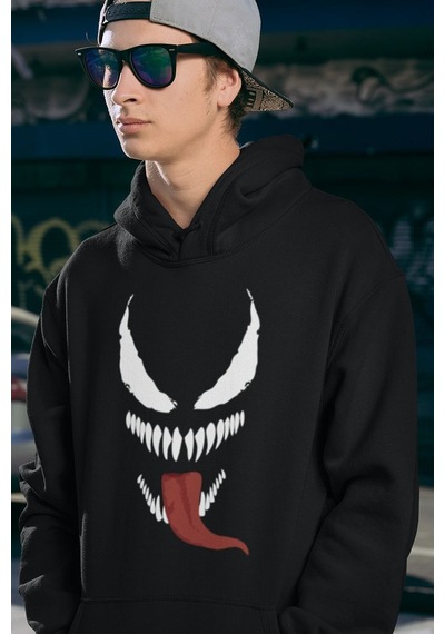 Sevbano Tasarım Venom Karakter Baskılı Unisex Oversize Hoodie Siyah