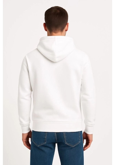 Erkek 3 İplik Pamuklu Kapüşonlu Kanguru Cepli Sweatshirt Hoodie - Beyaz