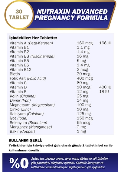 Nutraxin Advanced Pregnancy Formula 30 Tablet 21 Vitamin & Mineral