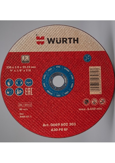 Würth Çelik Kesme Taşı 230 X 3.0 X 22.23 Mm 5'li Paket