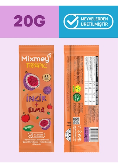 Mixmey Tropik Meyve Bar Serisi 20 Adet | Atıştırmalıklar – Vegan, Glutensiz (20GR X 20 ADET)