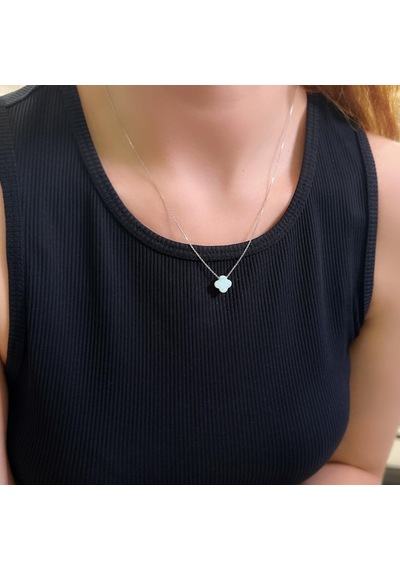 Stela Opal Yonca Gümüş Kolye Beyaz