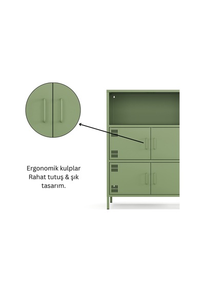 Pera Metal Çok Gözlü Dolap, 4 Kapaklı, Açık Raflı 80,50 X 40 X 109,50 Cm Ral 6011 Yeşil Pera Metal Çok Gözlü Dolap, 4 Kapaklı, Açık Raflı 80,50 X 40 X 109,50 Cm Ral 6011 Yeşil