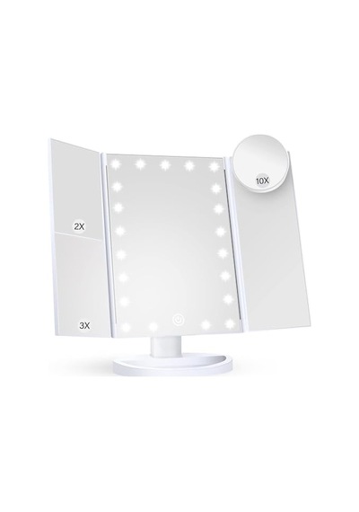 Led Işıklı Katlanabilir Makyaj Aynası - 2x 3x 10x Büyütme Modu - Dokunmatik Touch Ekran - 5 Farklı Ayna Açık Bej