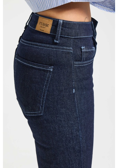 Itsbasic Kadın İndigo Renk 7w5-50 Flare Fit Viskon Elastan Kumaş Denim Jean