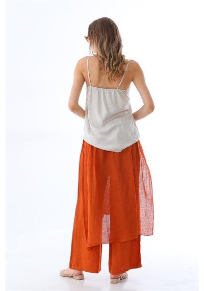Bohem Stil İtalyan Ham Keten Pantolon Etek-8747 Kiremit